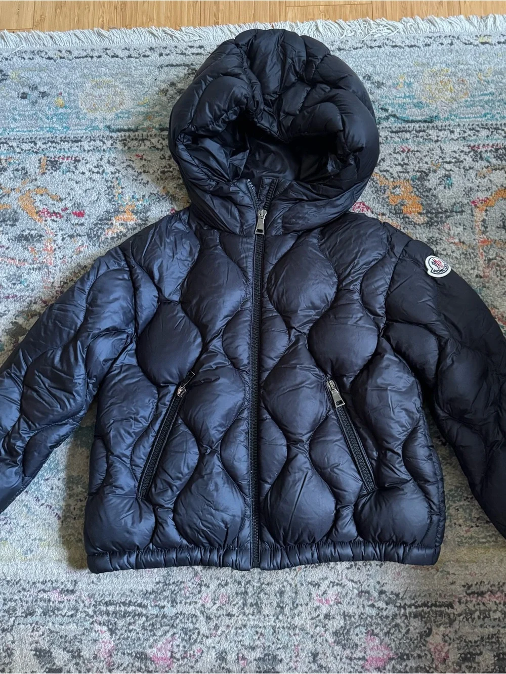 Moncler Black Quilted Anthony Hooded Puffer Jacket size 8 Youth